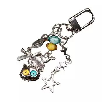 Personalized Phone Charm Lovely Cat Pendant Keyring Colorful Beaded Keychain Ornament Jewelry for Animal Enthusiasts серебряный