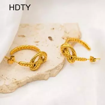 Personalized retro irregular knot winding earrings stainless steel plated 18k gold fashionable and elegant temperament earrings золотой
