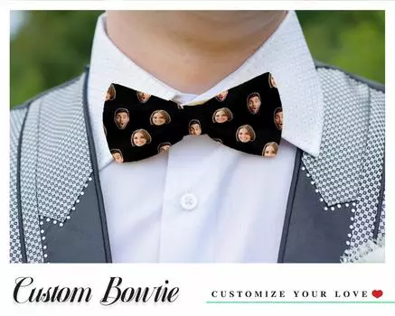 Personalized Tie Bow Tie Custom Bow Tie With Face Wedding Anniversary Gift Pre-Tied For Husband Boyfriend чёрный