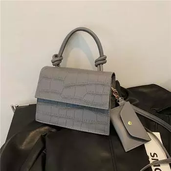 Personalized trend texture stone pattern bag 2024 winter new simple crossbody shoulder small square bag чёрный