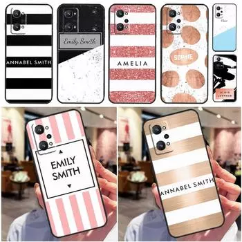 ПЕРСОНАЛИЗИРОВАННЫЙ ИМЕННОЙ ИНИЦИАЛЫ ПОЛОСЫ Чехол для Realme 8 9 10 Pro Plus 8i 9i GT 2 Pro GT Neo 2 3T C11 C15 C21Y C25Y C25s C30 C35 Realme 9 4G