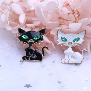 Персонализированная брошь-аксессуар для костюма из высококачественного стекла с кристаллами черного кота белый