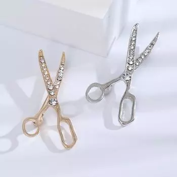 Персонализированная брошь-ножницы со стразами, креативная простая брошь из сплава, модная мужская брошь