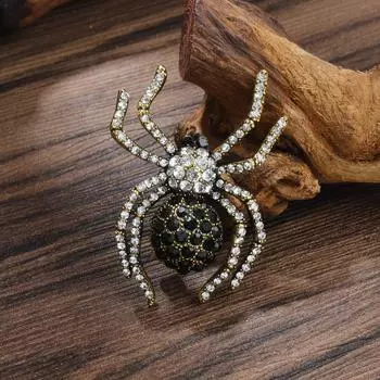 Персонализированная брошь в виде паука из черного бриллианта со стразами из металла для женщин в виде корсажа, винтажные аксессуары на Хэллоуин