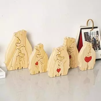 Персонализированная деревянная головоломка с медведем и фамилией от 2 до 7, деревянная головоломка с медведем, настольная фигурка, индивидуальная скульптура с фамилией для молодых родителей