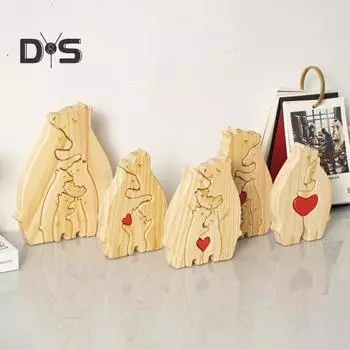 Персонализированная деревянная головоломка с медведем и фамилией от 2 до 7, деревянная головоломка с медведем, настольная фигурка, индивидуальная скульптура с фамилией для молодых родителей B