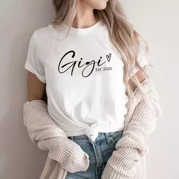 Персонализированная футболка Gigi Est Подарок на День матери Женские графические футболки Повседневная футболка с коротким рукавом Футболки для бабушек Женские топы S чёрный