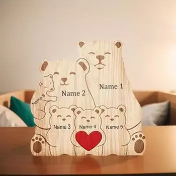 Персонализированная индивидуальная деревянная художественная головоломка в форме медведя, деревянная резьба, скульптура, настольные украшения, декор, подарок для членов семьи