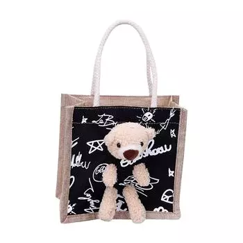 Персонализированная индивидуальная модная контрастная цветная сумка-тоут, повседневная маленькая сумка, сумка на плечо, сумка для обеда с медведем One Size