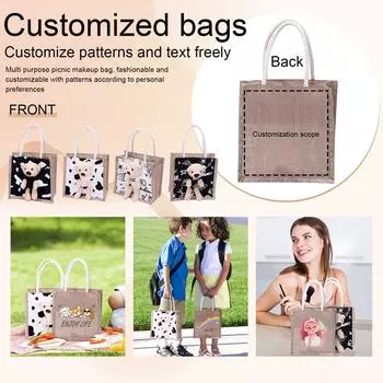 Персонализированная индивидуальная модная контрастная цветная сумка-тоут, повседневная маленькая сумка, сумка на плечо, сумка для обеда с медведем One Size