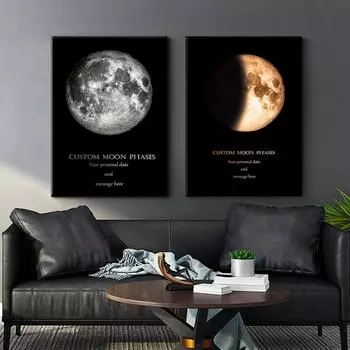 Персонализированная картина на холсте с фазой луны, принты, индивидуальный постер, минималистичный настенный художественный рисунок для комнаты, дома, индивидуальный декор, Cuadros 21x30cm No Framed