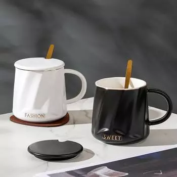 Персонализированная керамическая кружка с крышкой, офисная кружка для питьевой воды для мужчин и женщин, большая емкость, сувенирная подарочная кружка 400ML