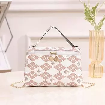 Персонализированная контрастная ромбовидная косметичка модная и милая сумочка с принтом четырехлистного клевера, цепочка на плечо, женская сумка, сумка для мобильного телефона белый