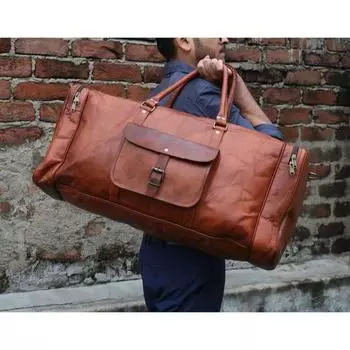 Персонализированная кожаная спортивная сумка, дорожная ручная кладь, ночная сумка для спортзала, выходного дня, уникальный подарок жениху, большая спортивная сумка 26 x 11 x 11 in