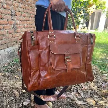 Персонализированная кожаная спортивная сумка ручной работы, большая коричневая дорожная сумка, кожаная сумка для выходных, ручная кладь, кожаная дорожная сумка 18 x 14 x 8 in коричневый