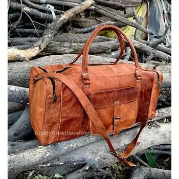 Персонализированная кожаная спортивная сумка ручной работы, дорожная спортивная сумка, выходная сумка, спортивная сумка, ночная сумка 20 x 10 x 10 in коричневый