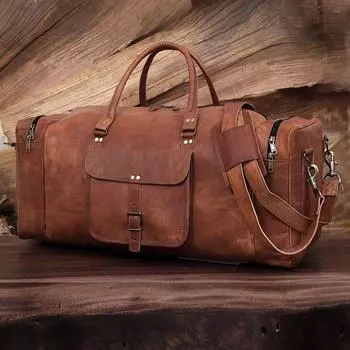 Персонализированная кожаная спортивная сумка, спортивная сумка из натуральной кожи, кожаная дорожная сумка для мужчин, кожаная сумка Weekender, подарок на годовщину мужа 28 x 12 x 10 in коричневый