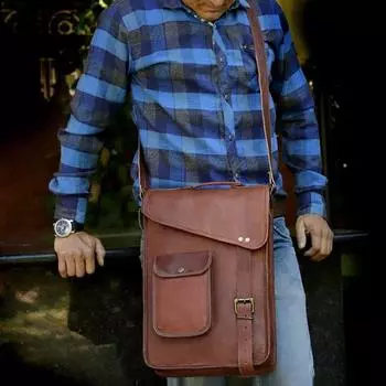 Персонализированная кожаная сумка-сумка для планшета, чехол для ноутбука, офисный портфель, подарок для мужчин, потертая сумка через плечо для компьютера для женщин 13 x 10 x 3.5 in коричневый