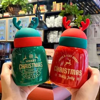 Персонализированная креативная чашка-термос из нержавеющей стали, чашка для воды с лосем, кофейная чашка, чашка для молока, Рождественский подарок, чашка для воды из нержавеющей стали зелёный