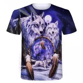 Персонализированная крутая футболка с принтом, короткий рукав, модная футболка с принтом цифрового волка S