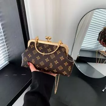 Персонализированная маленькая квадратная сумка с застежкой, модная сумочка, цепочка с принтом в иностранном стиле, сумка через плечо, сумка-мессенджер, женская сумка. коричневый