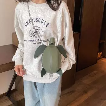 Персонализированная маленькая сумка, новинка 2024 года, летняя корейская версия, ретро-сумка на плечо, мультяшная милая сумка-черепаха, сумка-цепочка серебряный