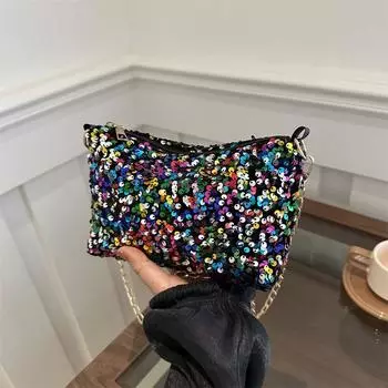 Персонализированная маленькая сумка с блестками для женщин 2024 года, новая нишевая текстура, сумка-мессенджер через плечо, темпераментная простая цепочка, маленькая квадратная сумка белый