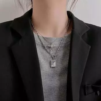 Персонализированная металлическая цепочка в стиле ретро с ангелом и цирконием, двухслойное ожерелье из титановой стали, кулон, ювелирные изделия