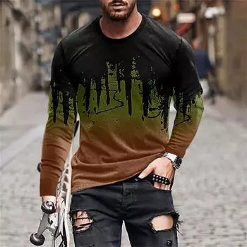 Персонализированная модная мужская футболка с 3D-принтом, модная мужская дышащая тонкая осенняя футболка с круглым вырезом и длинными рукавами.