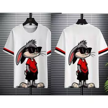 Персонализированная мультяшная футболка с 3D-принтом кролика, летняя повседневная дышащая футболка с коротким рукавом и круглым вырезом для мужчин XS