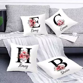 Персонализированная наволочка с именем, цветком и буквами, алфавитный принт, белая квадратная наволочка, пылезащитный чехол для спальни, украшение для вечеринки M