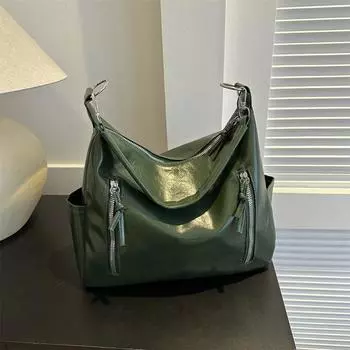 Персонализированная однотонная сумка-тоут на молнии, новая большая повседневная сумка через плечо, текстурированная сумка-мессенджер для женщин чёрный