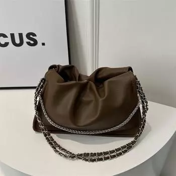 Персонализированная плиссированная сумка-цепочка женская весна 2024 года новая однотонная повседневная сумка-мессенджер чёрный