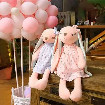 Персонализированная плюшевая кукла-кролик с вышивкой, цветочная вислоухая кукла, супер мягкая плюшевая игрушка XL розовый