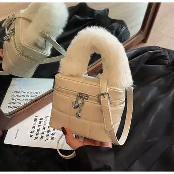 Персонализированная плюшевая маленькая квадратная сумка Niche sense, изысканная ромбовидная вышитая нитью сумка-коробка на одно плечо, симпатичная сумочка через плечо чёрный