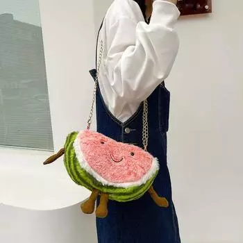 Персонализированная плюшевая сумка-арбуз для женщин 2024 года, зимняя новая мультяшная милая плюшевая сумка, японская милая сумка-мессенджер