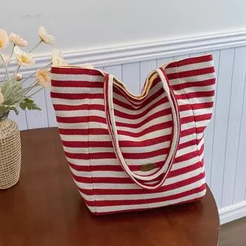 Персонализированная полосатая износостойкая холщовая сумка 2024 года, новая корейская сумка для отдыха, модная сумка через плечо большой вместимости чёрный
