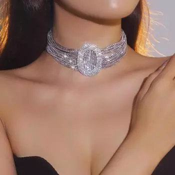 Персонализированная преувеличенная блестящая цепочка с когтями, широкая хрустальная цепочка на ключицу, модное ожерелье с геометрическим дизайном, свадебное ожерелье