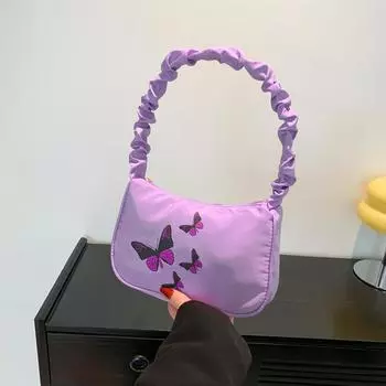 Персонализированная принтованная бабочка трендовая текстура сумка подмышкой 2024 новый иностранный стиль с одним плечом плиссированная сумка чёрный