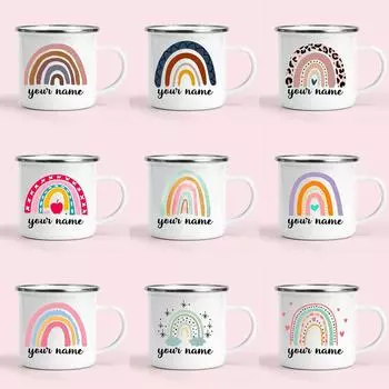 Персонализированная радужная кружка детские кружки подарок на Рождество / Новый год / День защиты детей радужная эмалированная кружка для костра индивидуальные детские кружки
