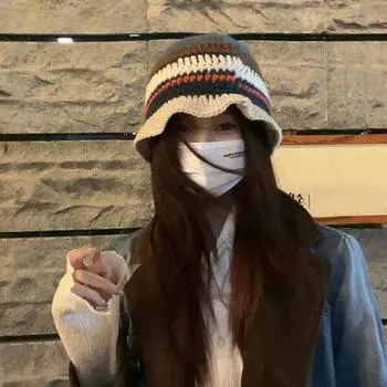 Персонализированная ретро-шапка контрастного цвета ручной работы, вязаная шапка для женщин, полосатая шерстяная шапка с изображением лица M56-58cm