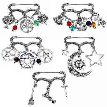 Персонализированная рождественская брошь, лось, дерево жизни, винтажная подвеска с бахромой, солнцем и луной