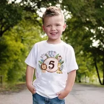 Персонализированная рубашка на день рождения, футболка для детей 1–9 лет, футболка с изображением диких животных, футболка для вечеринки в честь дня рождения, одежда с дикими животными, детские подарки, топы 100cm