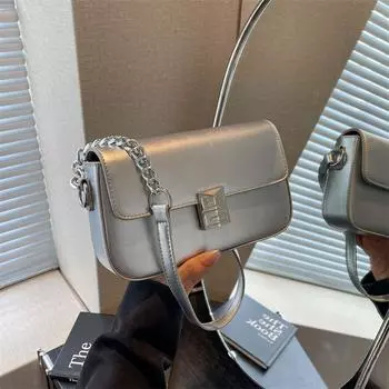 Персонализированная серебряная пряжка квадратная сумка подмышкой для женщин лето осень новая модная цепная сумка легкая роскошная сумка через плечо (20cm<Max Length<30cm)