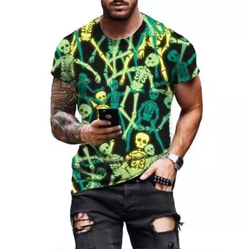 Персонализированная шикарная одежда для мужчин и женщин, модная авангардная футболка с 3D принтом черепа, красивая минималистичная футболка с круглым вырезом