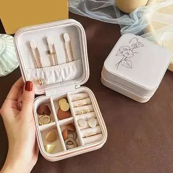 Персонализированная шкатулка для украшений с цветочным принтом, компактная портативная дорожная шкатулка для украшений, ожерелий, колец, сережек, органайзер, витрина A