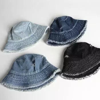Персонализированная шляпа-ведро с козырьком от солнца, женская джинсовая шляпа с грубым краем, модная литературная шляпа с подсветкой для раковины M56-58cm чёрный