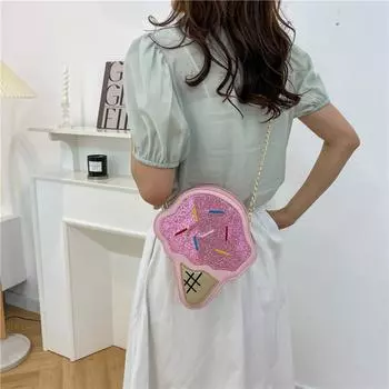 Персонализированная симпатичная сумка-цепочка с мороженым 2024 года, летняя японская простая сумка-мессенджер на плечо с милым ветром розовый