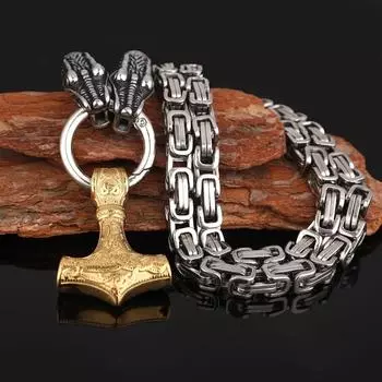 Персонализированная скандинавская мифология из нержавеющей стали Голова Дракона Викинга Тор-Бог Молот Ожерелье Мужские Ювелирные Изделия Личность Личность 40