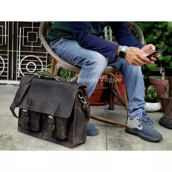 Персонализированная сумка через плечо для ноутбука из кожи буйвола ручной работы, дорожная сумка, портфель для офисной сумки, лучший подарок для мужчин и женщин 12 x 16 in коричневый